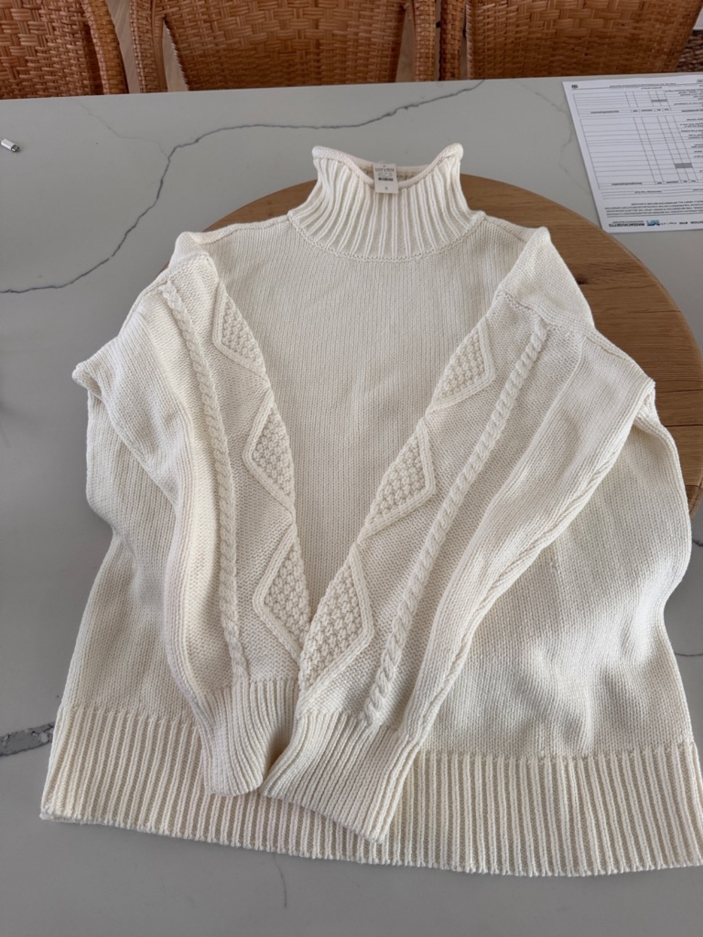 Cream Cable-Detail Turtleneck Sweater